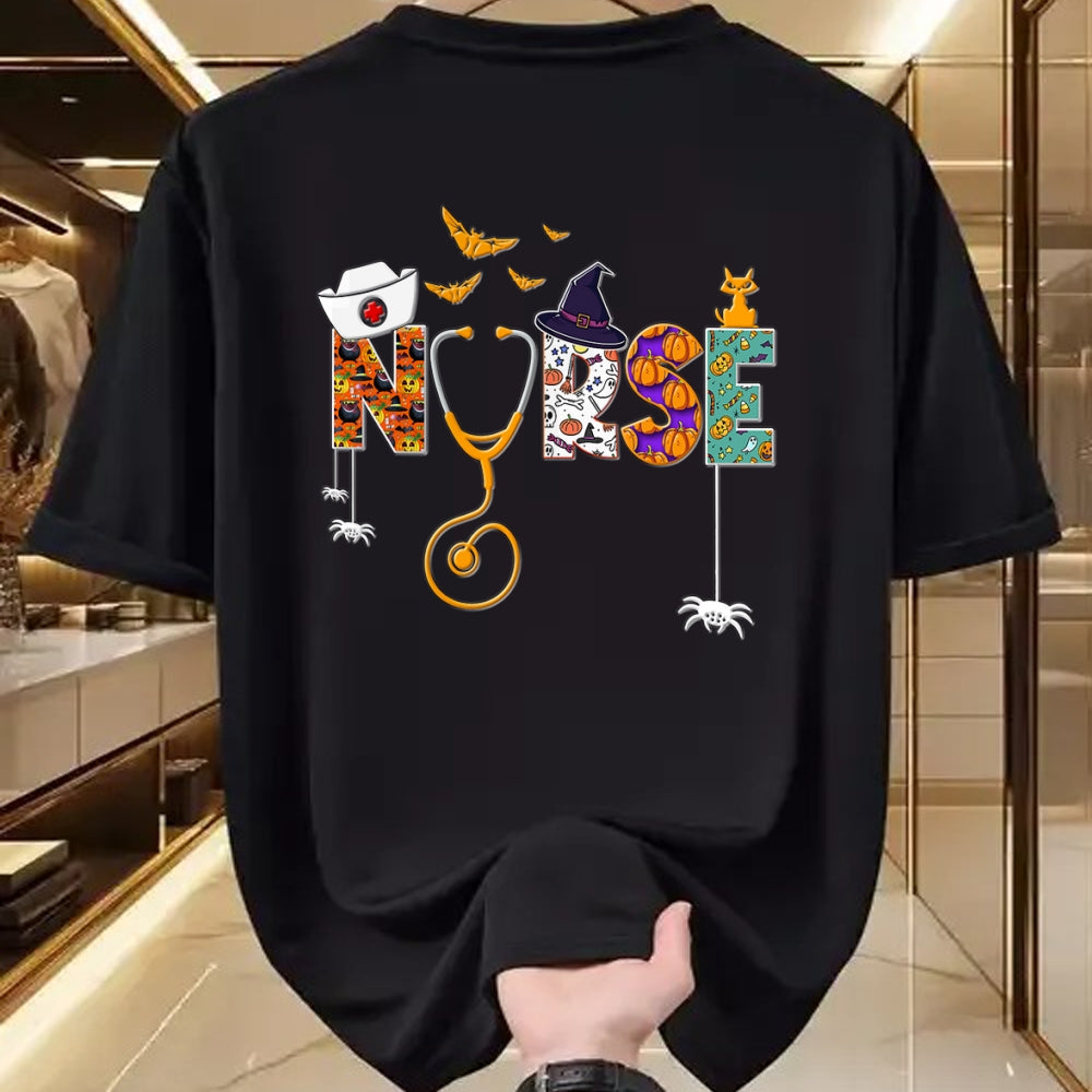 Funny Nurse Shirt, Nurse Unisex T-Shirt/Hoodie/Sweatshirt HLT00 - Halloween Nurse Nursing Cute Health Worker Halloween Pattern T-Shirt