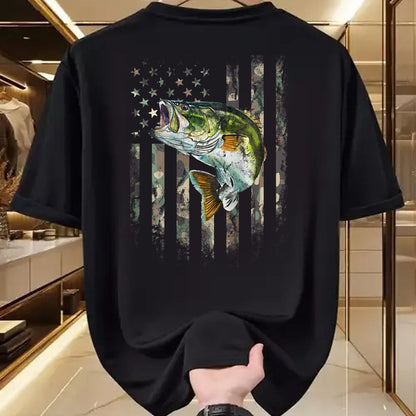 Funny Fishing Shirt, Gift For Fishing Lover Unisex T-Shirt/Hoodie/Sweatshirt HLT00 - American Flag Camo Bass Fish Fishing T-Shirt