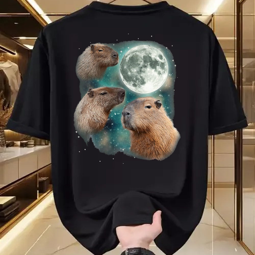 Cute Capybara Shirt, Funny Capybara UnisexT-Shirt/Hoodie/Sweatshirt HLT00 - 3 Capybara Moon Giant Rodents Weird Howling Parody T-Shirt, Men, Black, 3X-Large