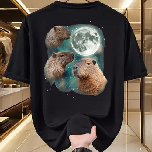 Cute Capybara Shirt, Funny Capybara UnisexT-Shirt/Hoodie/Sweatshirt HLT00 - 3 Capybara Moon Giant Rodents Weird Howling Parody T-Shirt, Men, Black, 3X-Large