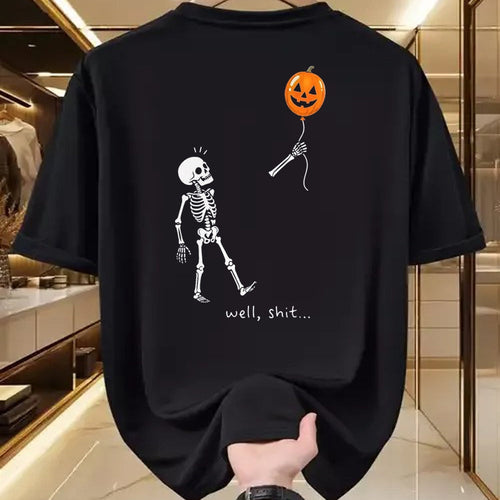 Best Thanksgiving Family Shirt , Funny Thanksgiving UnisexT-Shirt/Hoodie/Sweatshirt HLT00 - Well Shit Skeleton Holding Balloon Pumpkin Gothic Halloween T-Shirt, Men, Black, X-Large