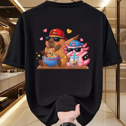Cute Capybara Shirt, Funny Capybara Unisex T-Shirt/Hoodie/Sweatshirt HLT00 - Cute Dabbing Capybara Axolotl Boba Tea Ramen Boys Girls Kids T-Shirt