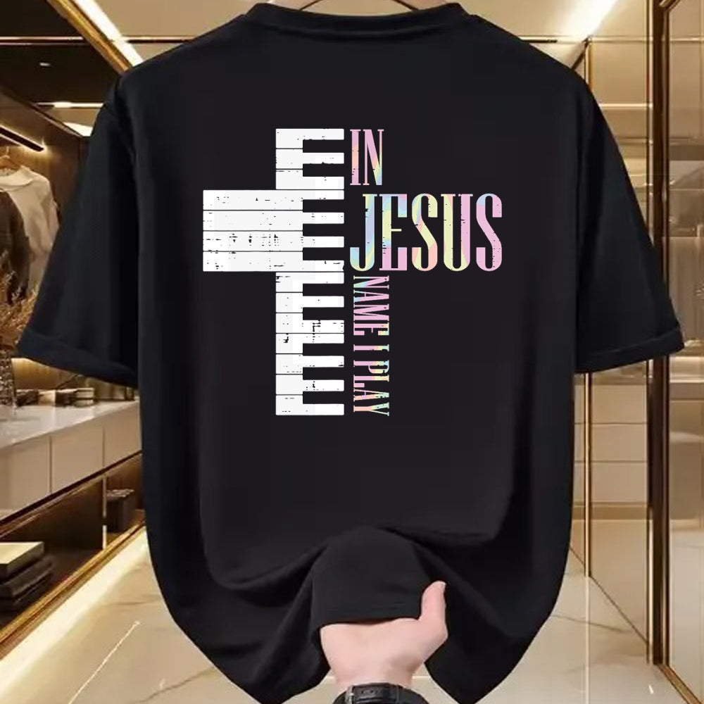Christian Tee, Christian Faith Unisex T-Shirt/Hoodie/Sweatshirt HLT00 - Jesus Name I Play Piano Christian Pianist Men Women Kids T-Shirt