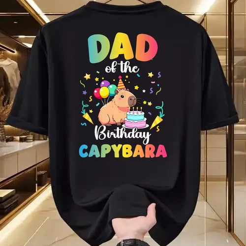 Cute Capybara Shirt, Funny Capybara Unisex T-Shirt/Hoodie/Sweatshirt HLT00 - Dad of The Birthday Girl Capybara Bday Party Family T-Shirt