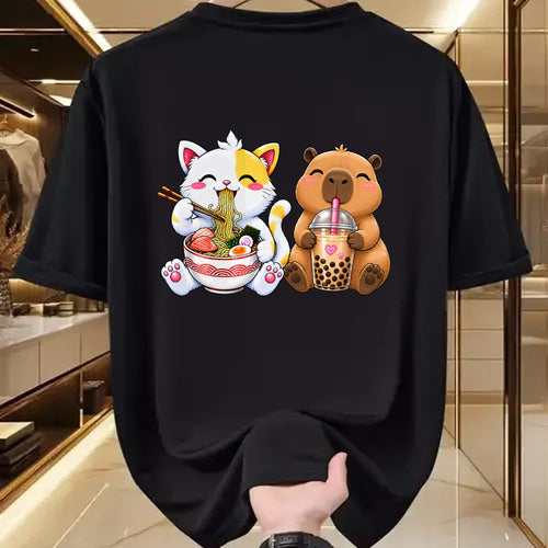 Cute Capybara Shirt, Funny Capybara Unisex T-Shirt/Hoodie/Sweatshirt HLT00 - Cute Cat Capybara Ramen Boba Kawaii Anime Noodle Bubble Tea T-Shirt