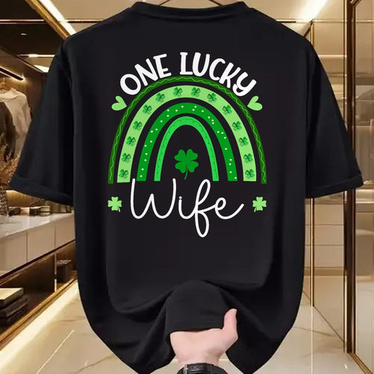 Best Wife Shirt, Wife and Husband Unisex T-Shirt/Hoodie/Sweatshirt HLT00 - Gift for wife T shirt, lucky wife   Womens One Lucky Wife Rainbow Irish St Patricks Day Shamrock Tan (1)