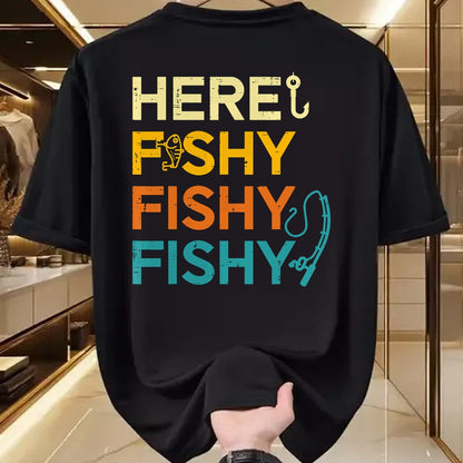 Funny Fishing Shirt, Gift For Fishing Lover Unisex T-Shirt/Hoodie/Sweatshirt HLT00 - Fishing Here Fishy Retro Fish Lover Fisherman Men Women Kids T-Shirt