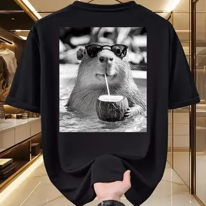 Cute Capybara Shirt, Funny Capybara Unisex T-Shirt/Hoodie/Sweatshirt HLT00 - Capybara Selfie with Sunglasses and Coconut Drink T-Shirt
