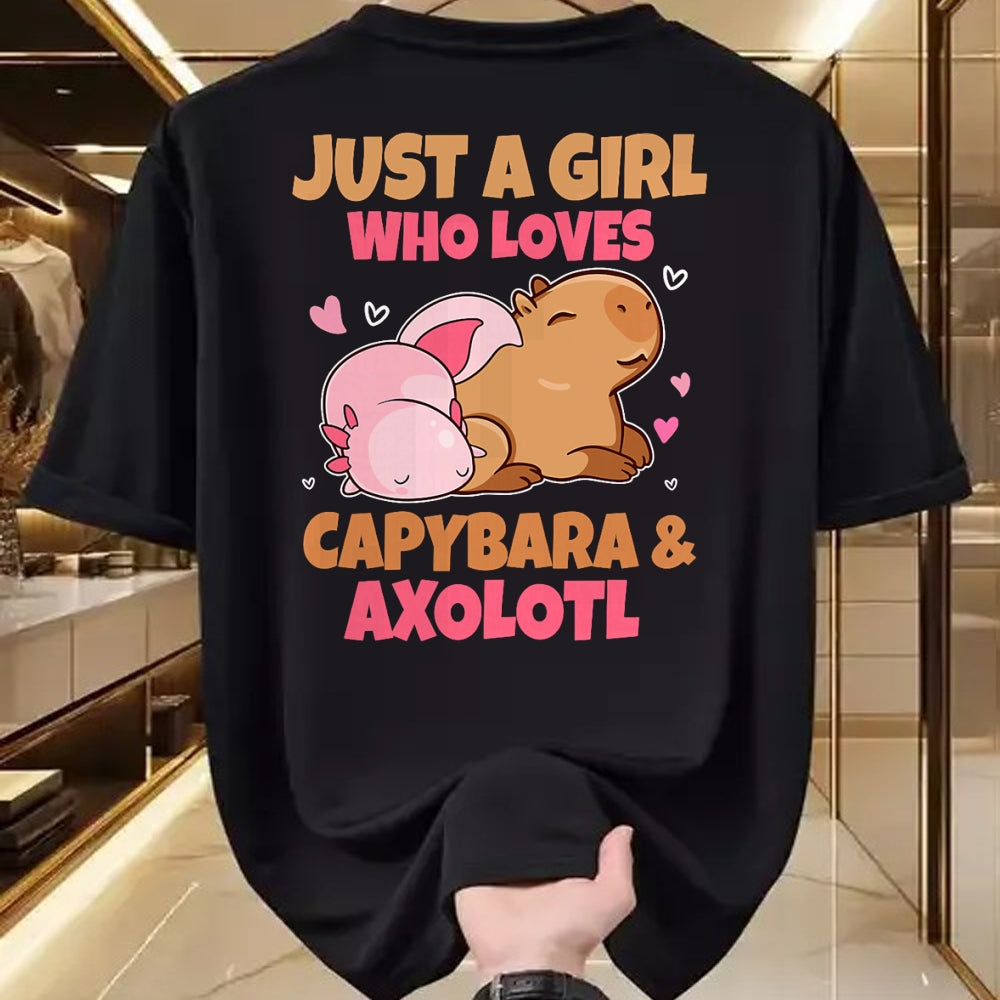 Cute Capybara Shirt, Funny Capybara Unisex T-Shirt/Hoodie/Sweatshirt HLT00 - Just A Girl Loves Capybara And Axolotl Salamander Lover T-Shirt