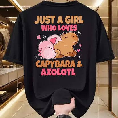 Cute Capybara Shirt, Funny Capybara Unisex T-Shirt/Hoodie/Sweatshirt HLT00 - Just A Girl Loves Capybara And Axolotl Salamander Lover T-Shirt