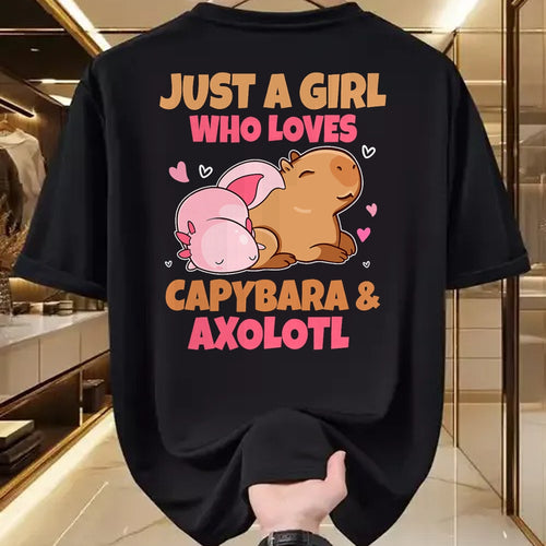 Cute Capybara Shirt, Funny Capybara Unisex T-Shirt/Hoodie/Sweatshirt HLT00 - Just A Girl Loves Capybara And Axolotl Salamander Lover T-Shirt