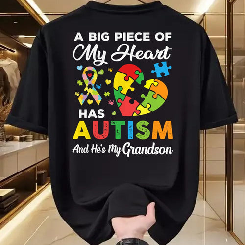 Best Grandma Shirt, Proud Grandma Unisex T-Shirt/Hoodie/Sweatshirt HLT00 - A Big Piece Of My Heart Has Autism and He's My Grandson T-Shirt