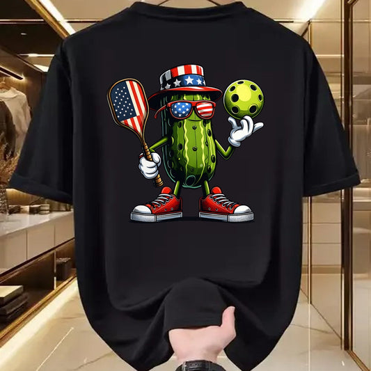 Funny Pickleball Shirt, Pickleball Lover Unisex T-Shirt/Hoodie/Sweatshirt HLT00 - 4th of July Patriotic Pickle Playing pickleball Paddle T-Shirt