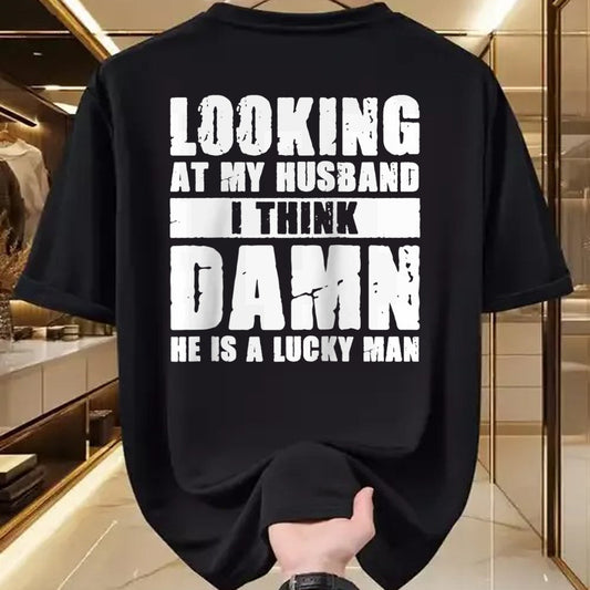 Best Wife Shirt, Wife and Husband Unisex T-Shirt/Hoodie/Sweatshirt HLT00 - Gift for wife T shirt, lucky wife   He is a Lucky Husband - Anniversary Gift - Man & Wife Raglan Bas
