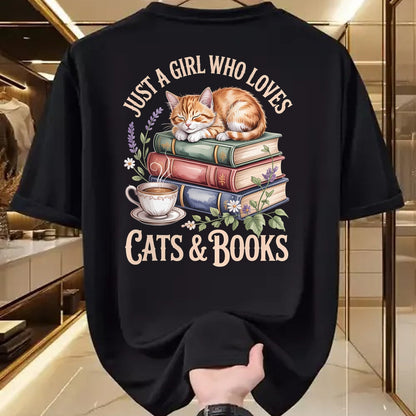 Cat Love Shirt, Funny Cat Lover Gift UnisexT-Shirt/Hoodie/Sweatshirt HLT00 - Just A Girl Who Loves Cats and Books Reading Librarian T-Shirt