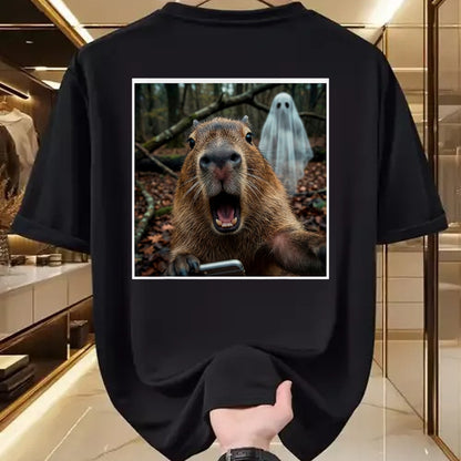 Cute Capybara Shirt, Funny Capybara Unisex T-Shirt/Hoodie/Sweatshirt HLT00 - Funny Capybara Ghost Selfie Photo Capy Meme Tee Kawaii T-Shirt