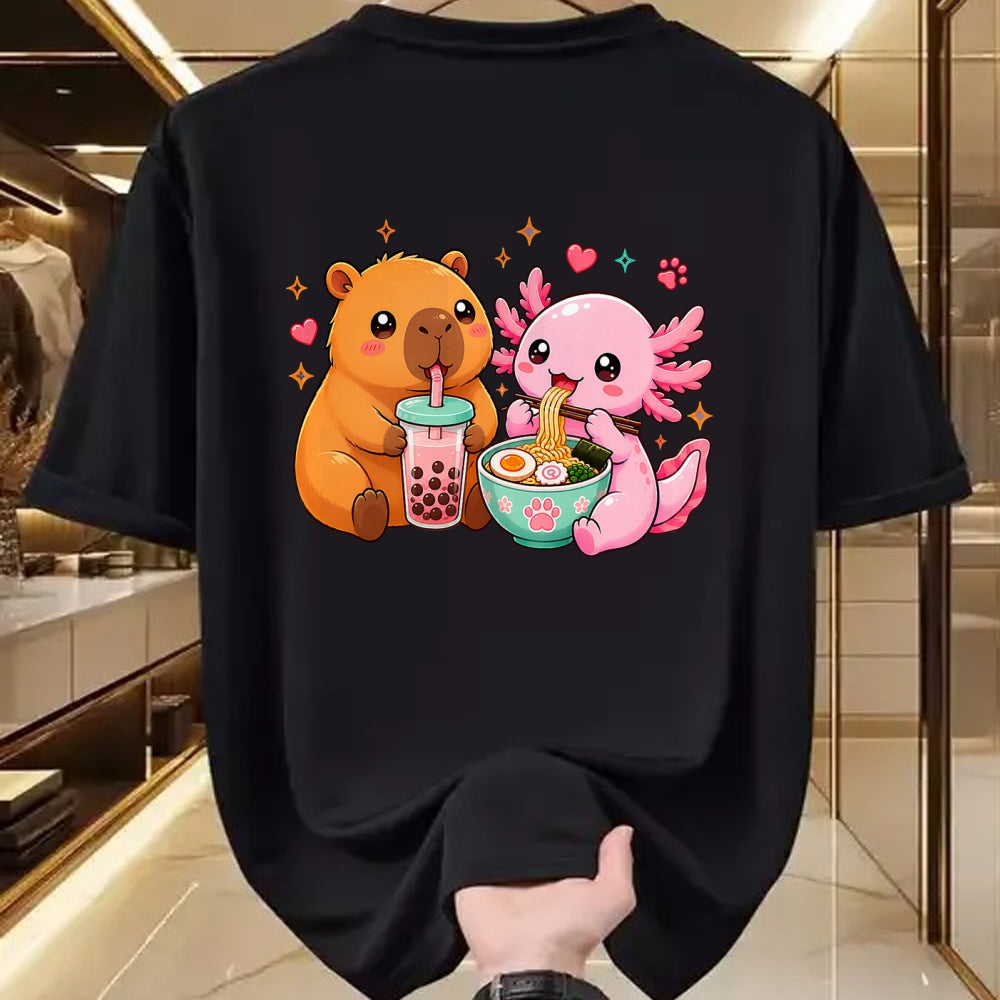 Cute Capybara Shirt, Funny Capybara Unisex T-Shirt/Hoodie/Sweatshirt HLT00 - Cute Capybara Axolotl Boba Ramen Anime Kawaii Foodie Friends T-Shirt