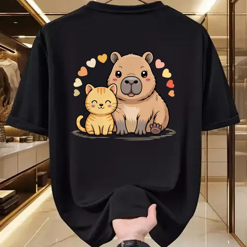 Cute Capybara Shirt, Funny Capybara Unisex T-Shirt/Hoodie/Sweatshirt HLT00 - Cute Cat and Capybara Friends Funny Pet Lovers Casual Wear T-Shirt