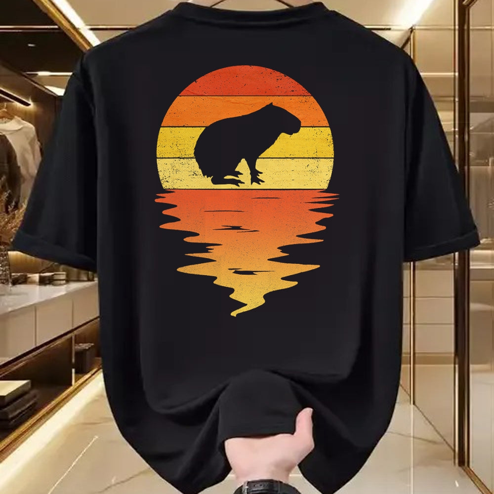 Cute Capybara Shirt, Funny Capybara Unisex T-Shirt/Hoodie/Sweatshirt HLT00 - Capybara shirt 70s vintage retro sunset Capybara T-Shirt