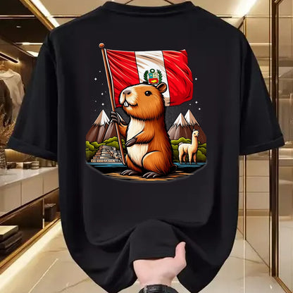 Cute Capybara Shirt, Funny Capybara Unisex T-Shirt/Hoodie/Sweatshirt HLT00 - Peruvian Capybara Peru Flag - Ronsoco Fiestas Patrias T-Shirt