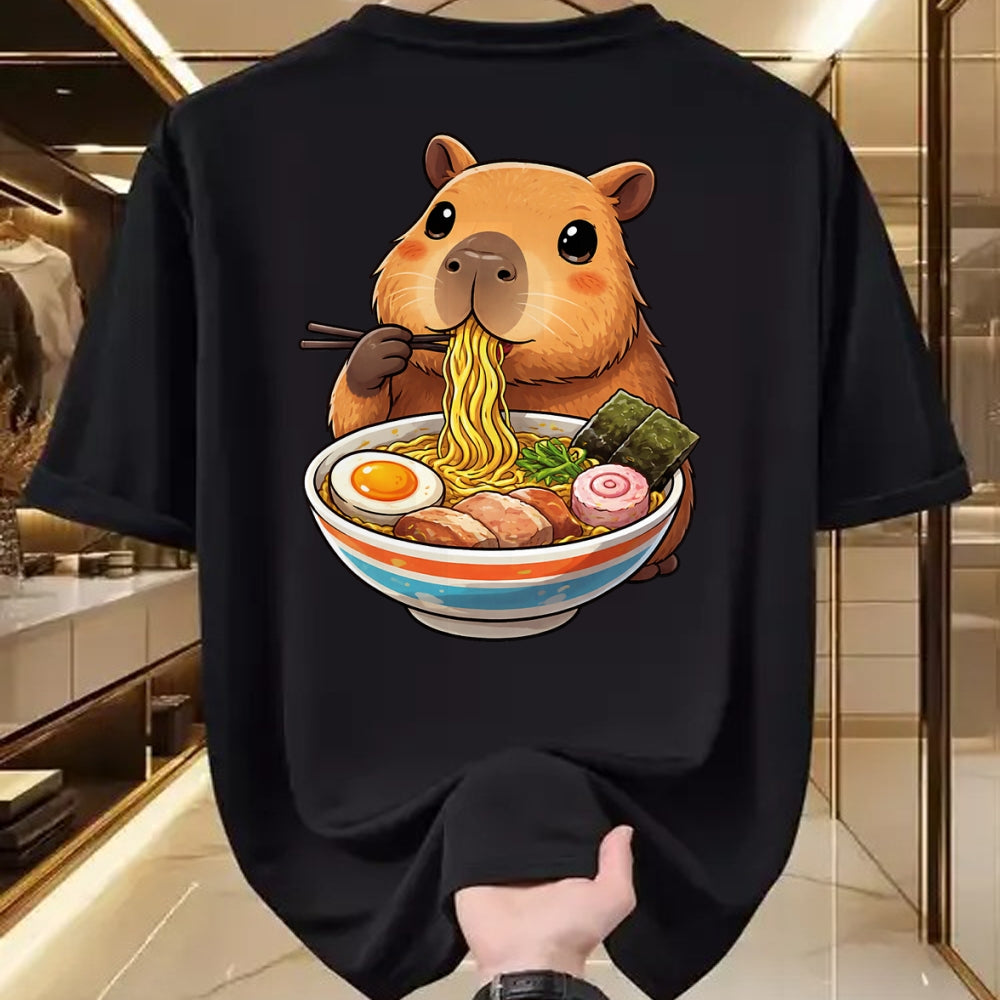 Cute Capybara Shirt, Funny Capybara Unisex T-Shirt/Hoodie/Sweatshirt HLT00 - Capybara Eating Ramen Noodles Japanese Kawaii Graphic T-Shirt