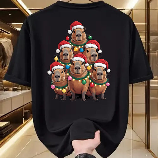 Cute Capybara Shirt, Funny Capybara UnisexT-Shirt/Hoodie/Sweatshirt HLT00 - Capybara Christmas Tree Santa Hat Cute Xmas Boys Kids Men T-Shirt