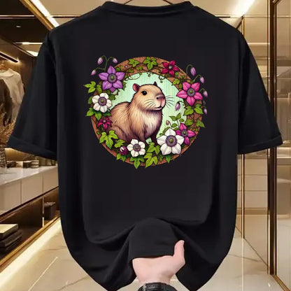 Cute Capybara Shirt, Funny Capybara Unisex T-Shirt/Hoodie/Sweatshirt HLT00 - Capybara floral Illustration Long Sleeve T-Shirt