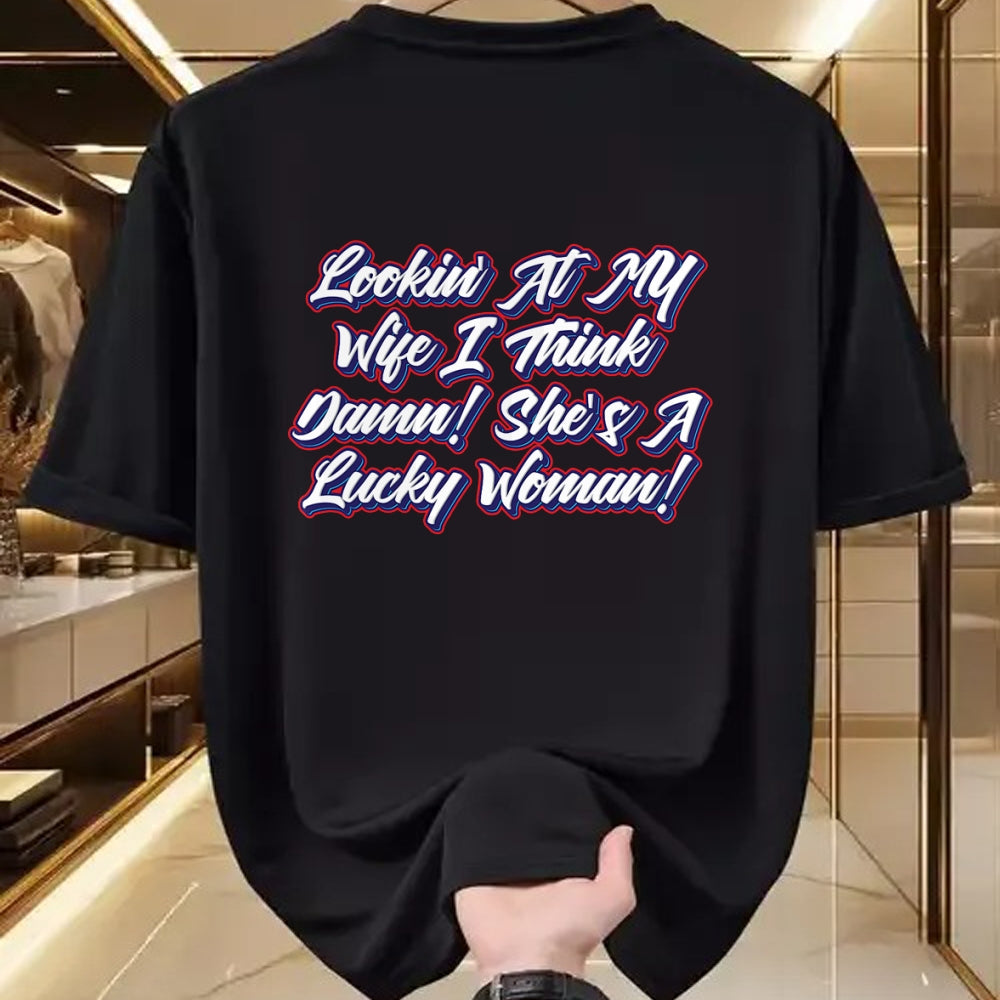 Best Wife Shirt, Wife and Husband Unisex T-Shirt/Hoodie/Sweatshirt HLT00 - Gift for wife T shirt, lucky wife   Funny Teaser Shirts - My Wife Is A Lucky Woman T-Shirt
