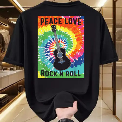 Guitar Lover Shirt, Funny Guitar UnisexT-Shirt/Hoodie/Sweatshirt HLT00 - Peace Love Rock n Roll Tie Dye Hippie Guitar Music Retro T-Shirt