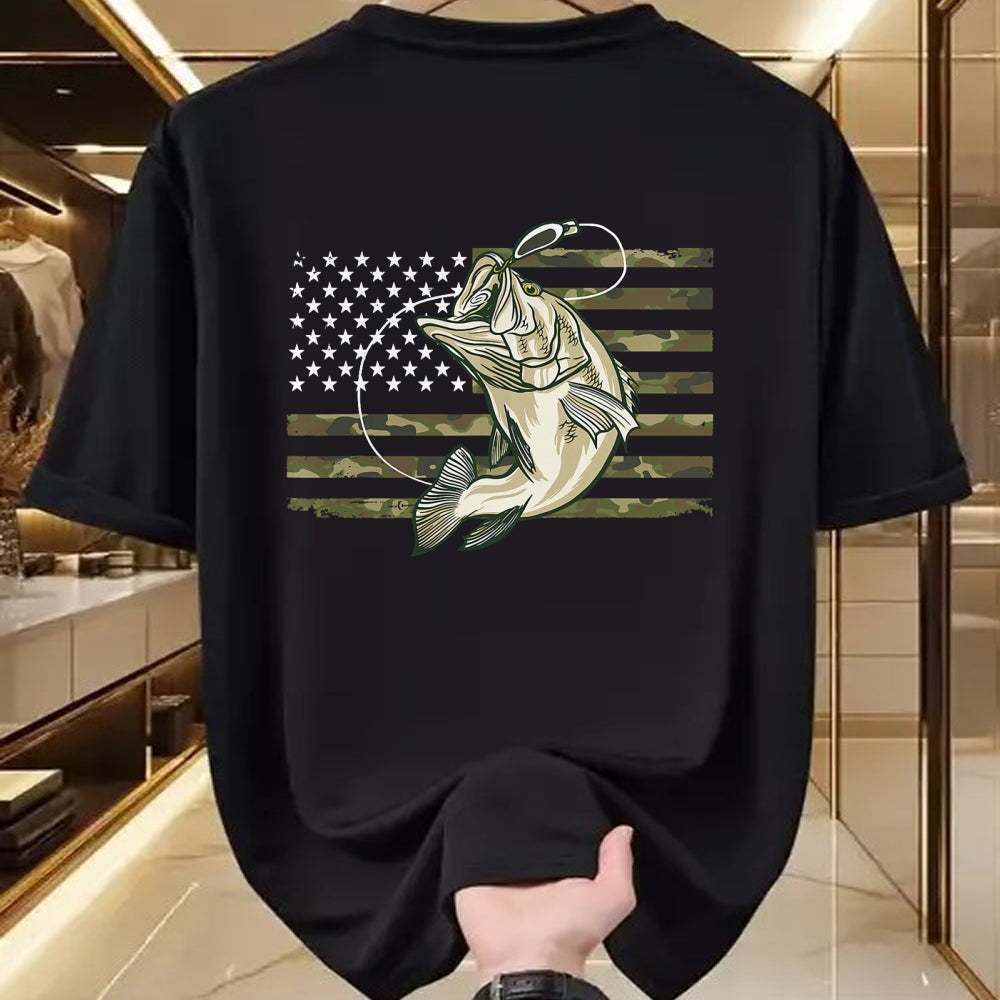 Funny Fishing Shirt, Gift For Fishing Lover Unisex T-Shirt/Hoodie/Sweatshirt HLT00 - Fishing Camouflage US American Flag Bass Fish Fisherman Camo T-Shirt