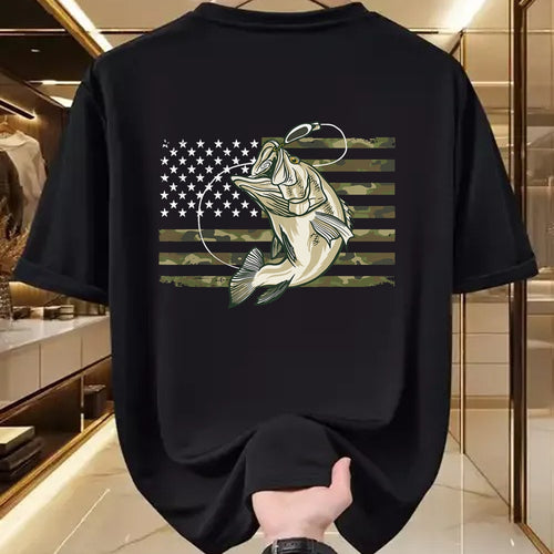 Funny Fishing Shirt, Gift For Fishing Lover Unisex T-Shirt/Hoodie/Sweatshirt HLT00 - Fishing Camouflage US American Flag Bass Fish Fisherman Camo T-Shirt