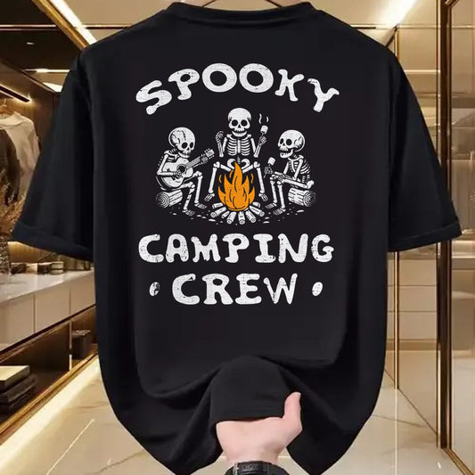 Funny Camping Shirt, Gift For Camping Lover Unisex T-Shirt/Hoodie/Sweatshirt HLT00 - Spooky Camping Crew Halloween Camping Skeleton Campsite T-Shirt