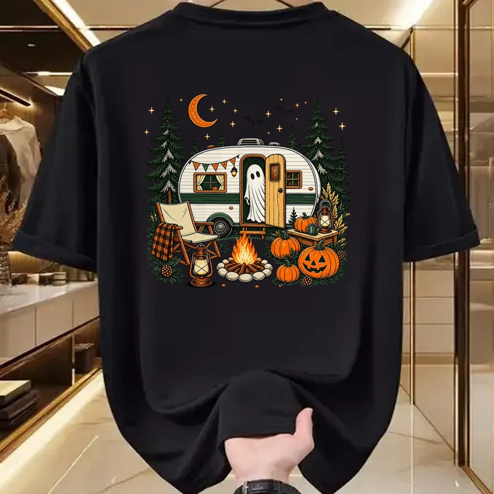 Funny Camping Shirt, Gift For Camping Lover Unisex T-Shirt/Hoodie/Sweatshirt HLT00 - Halloween Ghost Fall RV Camping Autumn Moon Night Funny T-Shirt