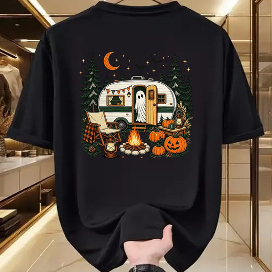 Funny Camping Shirt, Gift For Camping Lover Unisex T-Shirt/Hoodie/Sweatshirt HLT00 - Halloween Ghost Fall RV Camping Autumn Moon Night Funny T-Shirt