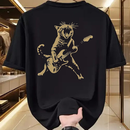 Guitar Lover Shirt, Funny Guitar UnisexT-Shirt/Hoodie/Sweatshirt HLT00 - Cat Playing Guitar Rock Star Rock and Roll Men Women Kids T-Shirt, Men, Black, 3X-Large
