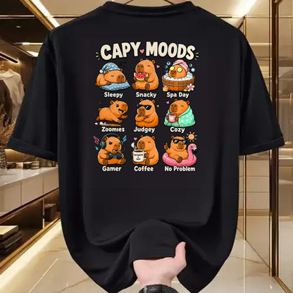 Cute Capybara Shirt, Funny Capybara Unisex T-Shirt/Hoodie/Sweatshirt HLT00 - Cute Capybara Moods Funny Animal Graphic Illustration T-Shirt