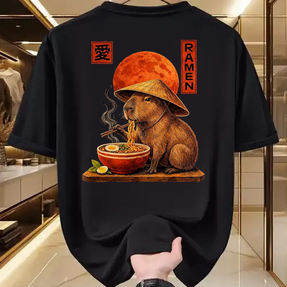 Cute Capybara Shirt, Funny Capybara Unisex T-Shirt/Hoodie/Sweatshirt HLT00 - Capybara Ramen Japanese Art Funny Anime Graphic Tee Kawaii T-Shirt, Men, Black, 3X-Large