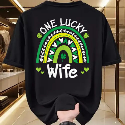 Best Wife Shirt, Wife and Husband Unisex T-Shirt/Hoodie/Sweatshirt HLT00 - Gift for wife T shirt, lucky wife   Womens One Lucky Wife Boho Rainbow St Patricks Day Shamrock V-Ne