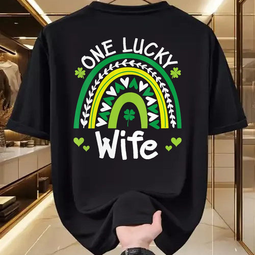 Best Wife Shirt, Wife and Husband Unisex T-Shirt/Hoodie/Sweatshirt HLT00 - Gift for wife T shirt, lucky wife   Womens One Lucky Wife Boho Rainbow St Patricks Day Shamrock V-Ne