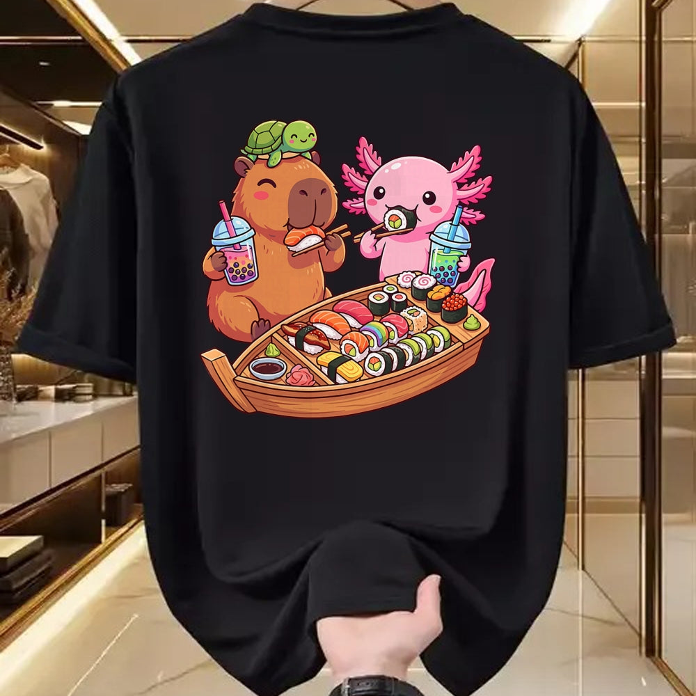 Cute Capybara Shirt, Funny Capybara Unisex T-Shirt/Hoodie/Sweatshirt HLT00 - Kawaii Capybara Axolotl Sushi Nigiri Chopsticks Anime Food T-Shirt