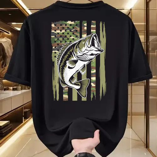 Funny Fishing Shirt, Gift For Fishing Lover Unisex T-Shirt/Hoodie/Sweatshirt HLT00 - Youth Camo Fishing Bass Fish American Flag Patriotic Men Boy T-Shirt