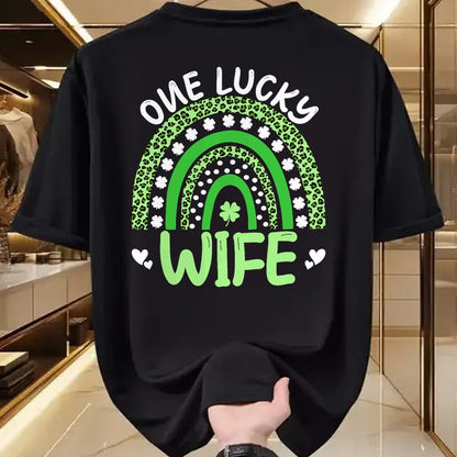Best Wife Shirt, Wife and Husband Unisex T-Shirt/Hoodie/Sweatshirt HLT00 - Gift for wife T shirt, lucky wife   One Lucky Wife Leopard Rainbow Clover St Patricks Day T-Shirt