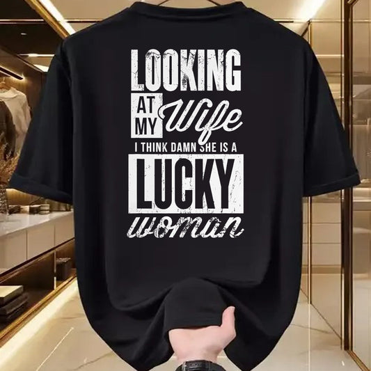 Best Wife Shirt, Wife and Husband Unisex T-Shirt/Hoodie/Sweatshirt HLT00 - Gift for wife T shirt, lucky wife   Looking At My Wife I Think Damn My Wife Is A Lucky Woman T-Shirt