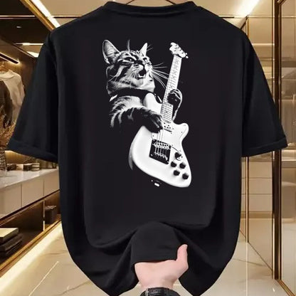 Guitar Lover Shirt, Funny Guitar UnisexT-Shirt/Hoodie/Sweatshirt HLT00 - Rock Cat Playing Guitar - Funny Guitar Cat T-Shirt, Men, Black, 3X-Large