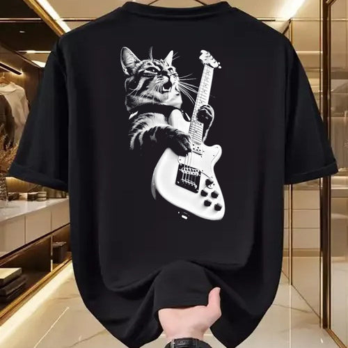 Guitar Lover Shirt, Funny Guitar UnisexT-Shirt/Hoodie/Sweatshirt HLT00 - Rock Cat Playing Guitar - Funny Guitar Cat T-Shirt, Men, Black, 3X-Large