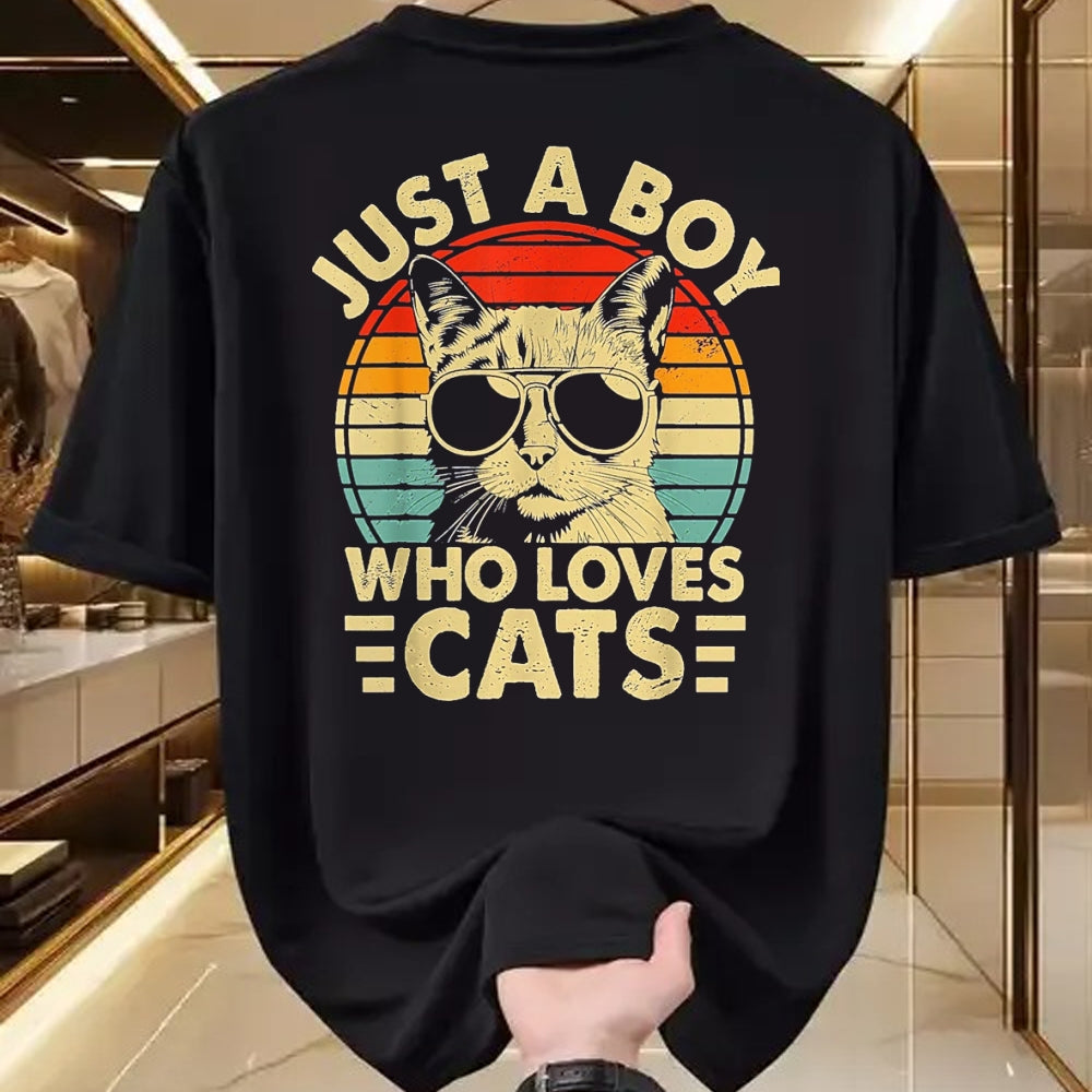 Cat Love Shirt, Funny Cat Lover Gift UnisexT-Shirt/Hoodie/Sweatshirt HLT00 - Vintage Just A Boy Who Loves Cats Boy Kitten Cat Lover Boys T-Shirt, Youth, Heather Blue, Small