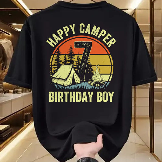 Funny Camping Shirt, Gift For Camping Lover Unisex T-Shirt/Hoodie/Sweatshirt HLT00 - Happy Camper 7 Funny Camping Campfire 7th Birthday Boy T-Shirt