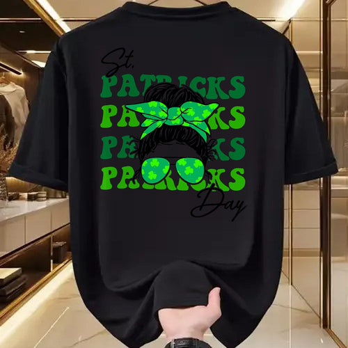 Patrick Day Shirts for Family, Funny Patrick Day shirts, st patrick's day Unisex T-Shirt/Hoodie/Sweatshirt HLT00 - Happy St Patrick Day Funny Messy Bun Glasses Women T-Shirt