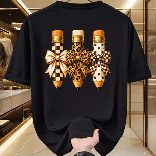Best Student Shirt, Funny Back To School UnisexT-Shirt/Hoodie/Sweatshirt HLT00 - Preppy Leopard Pencil Bow Coquette Teacher Back to School T-Shirt (3)