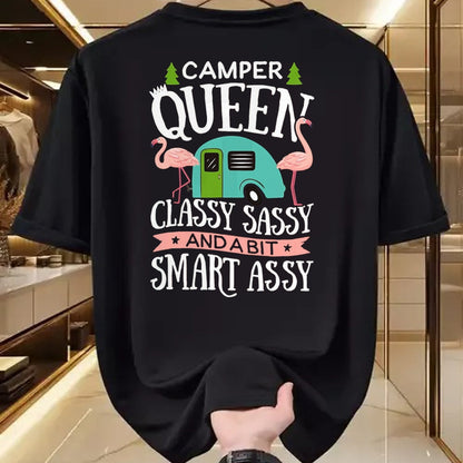 Funny Camping Shirt, Gift For Camping Lover Unisex T-Shirt/Hoodie/Sweatshirt HLT00 - Camper Queen Classy Sassy Smart Funny Women Girls Camping RV T-Shirt, Men, Black, 3X-Large